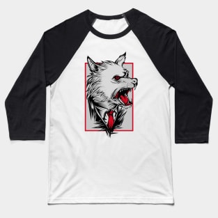 Angry Wolf Dog White Red Baseball T-Shirt